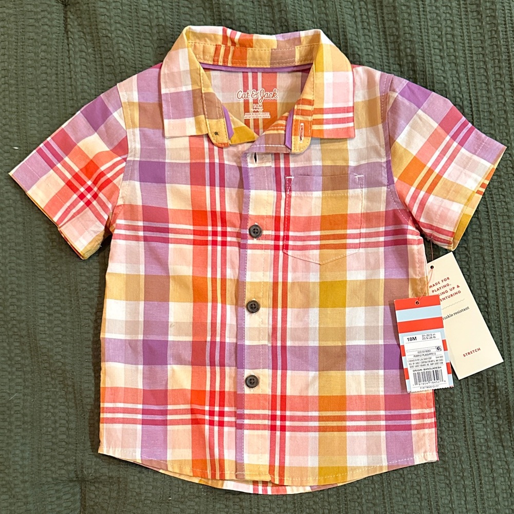 NWT Cat & Jack Plaid Button Down, 18m